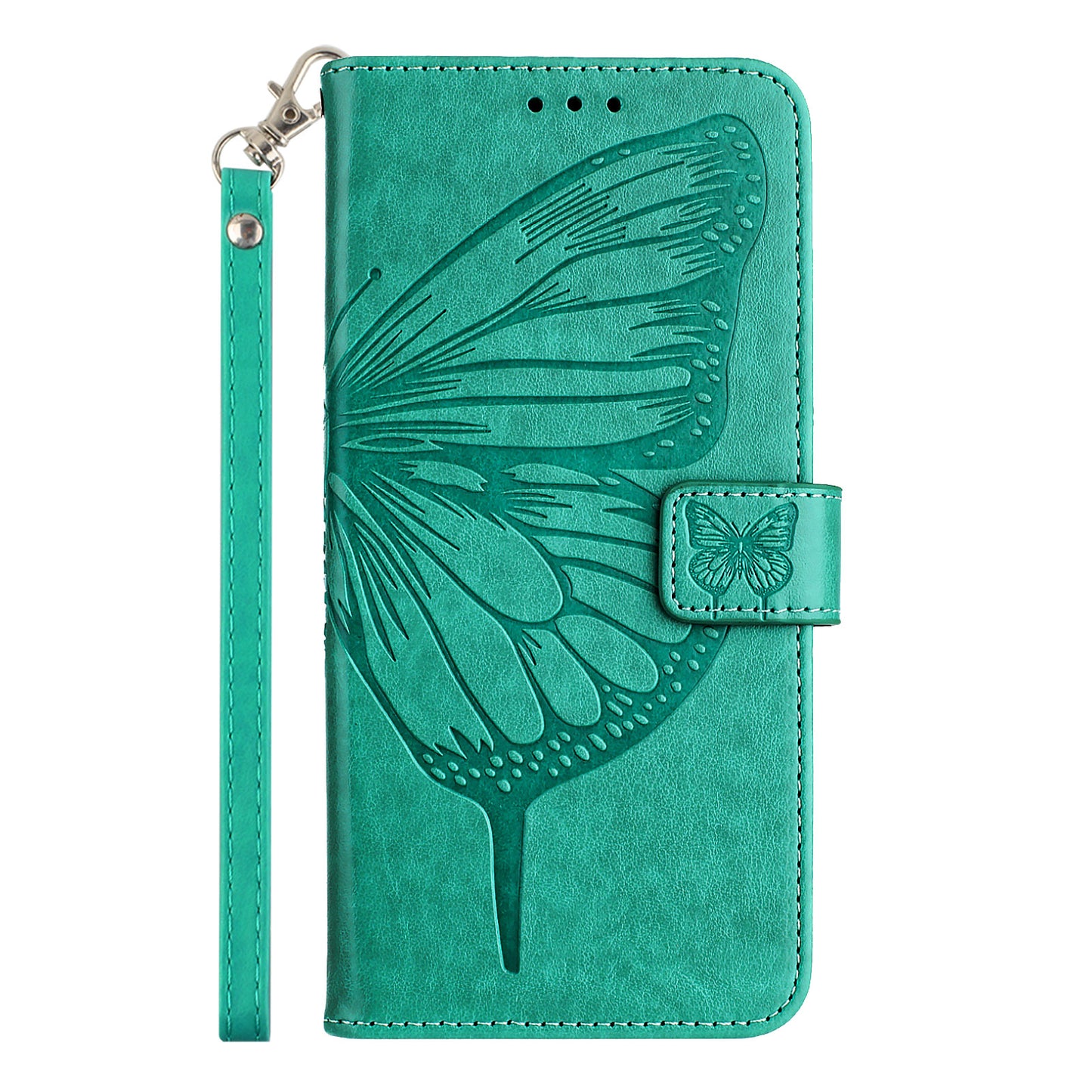 For Samsung Galaxy A16 5G / A16 4G Case YB Imprinting Series-4 Butterfly Flower Flip Wallet Leather Phone Cover - Green