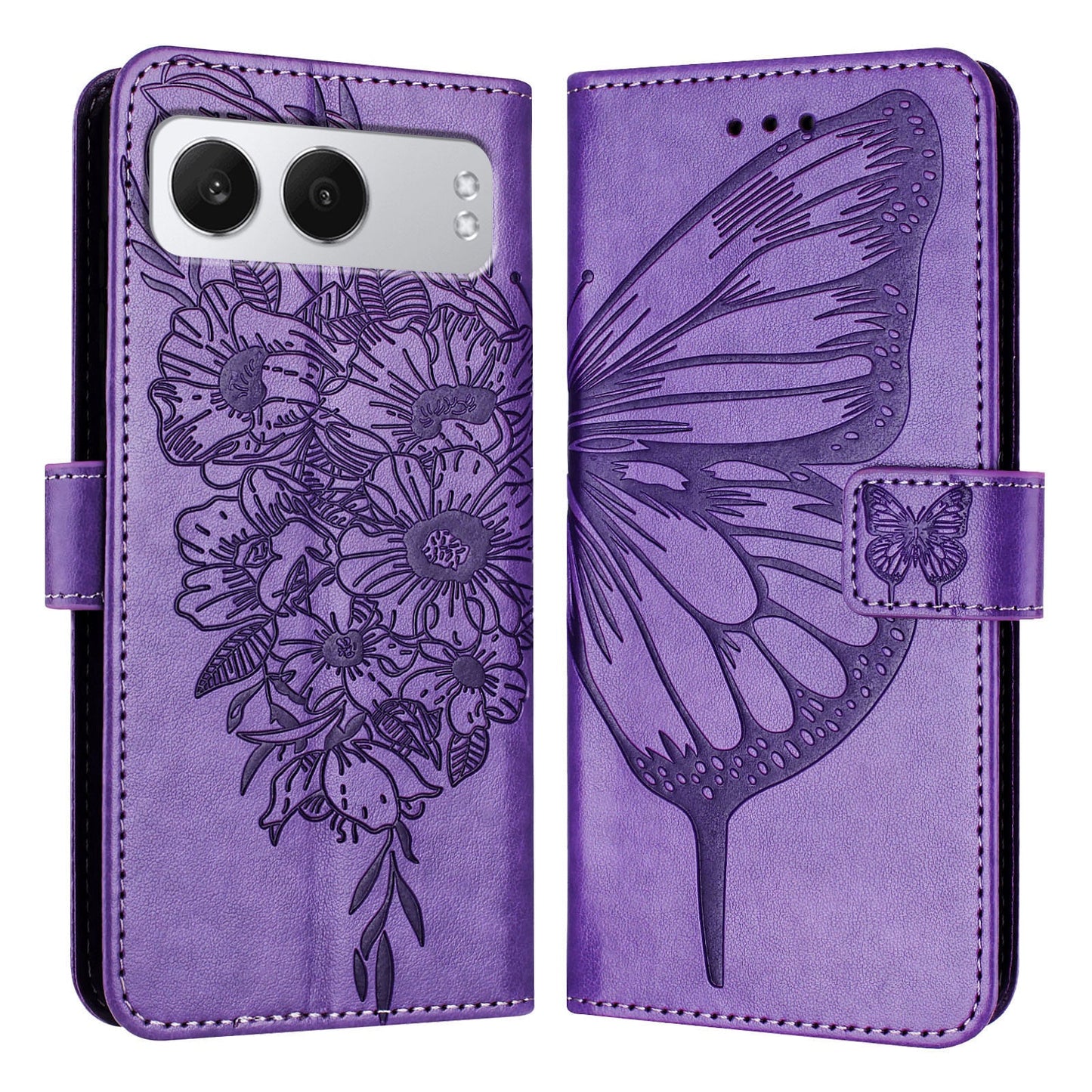For OnePlus Nord 4 Case YB Imprinting Series-4 Butterfly Flower Flip Wallet Leather Phone Cover - Purple