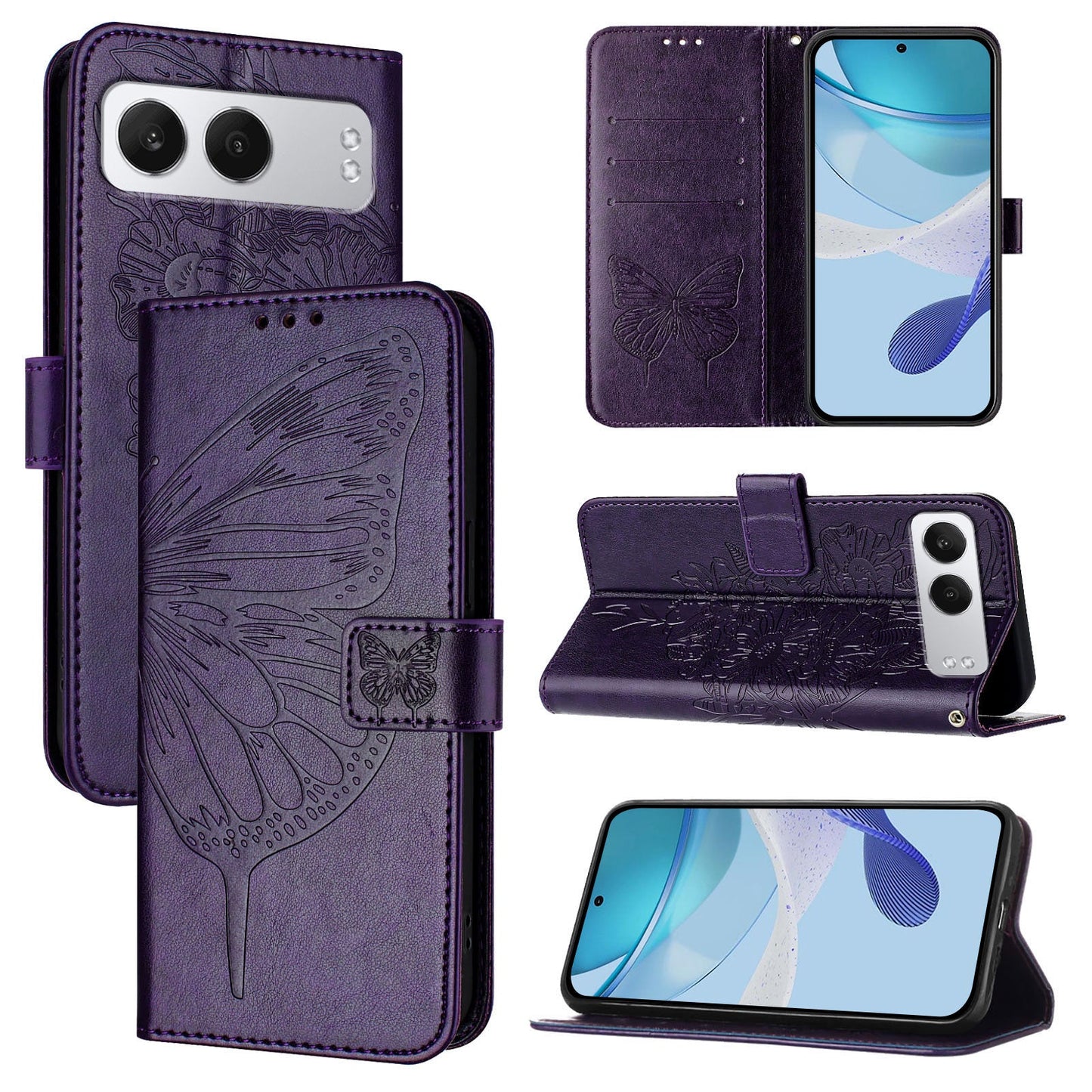 For OnePlus Nord 4 Case YB Imprinting Series-4 Butterfly Flower Flip Wallet Leather Phone Cover - Dark Purple