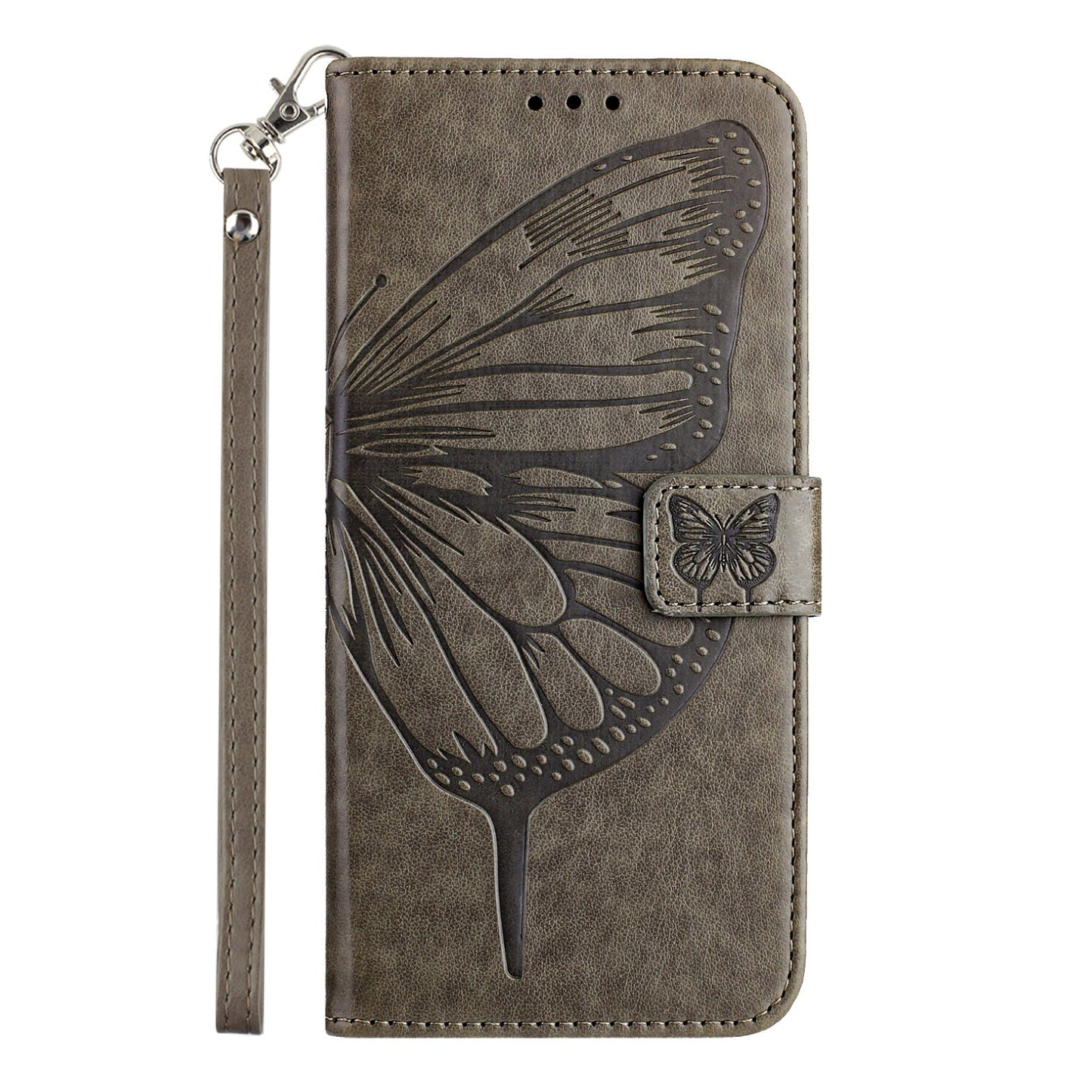 For Google Pixel 9 Pro / Google Pixel 9 Case YB Imprinting Series-4 Butterfly Flower Flip Wallet Leather Phone Cover - Grey