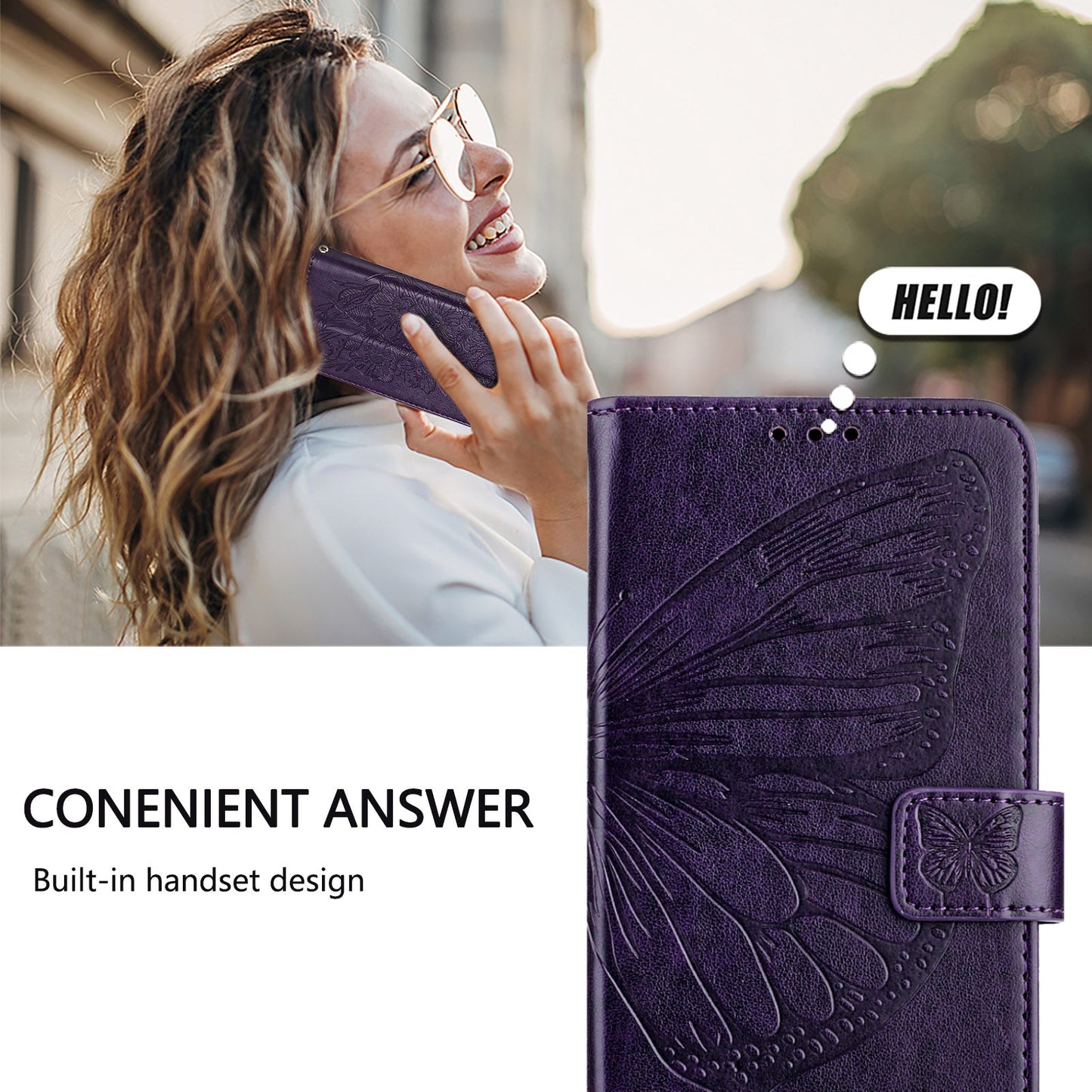 For Google Pixel 9 Pro / Google Pixel 9 Case YB Imprinting Series-4 Butterfly Flower Flip Wallet Leather Phone Cover - Dark Purple