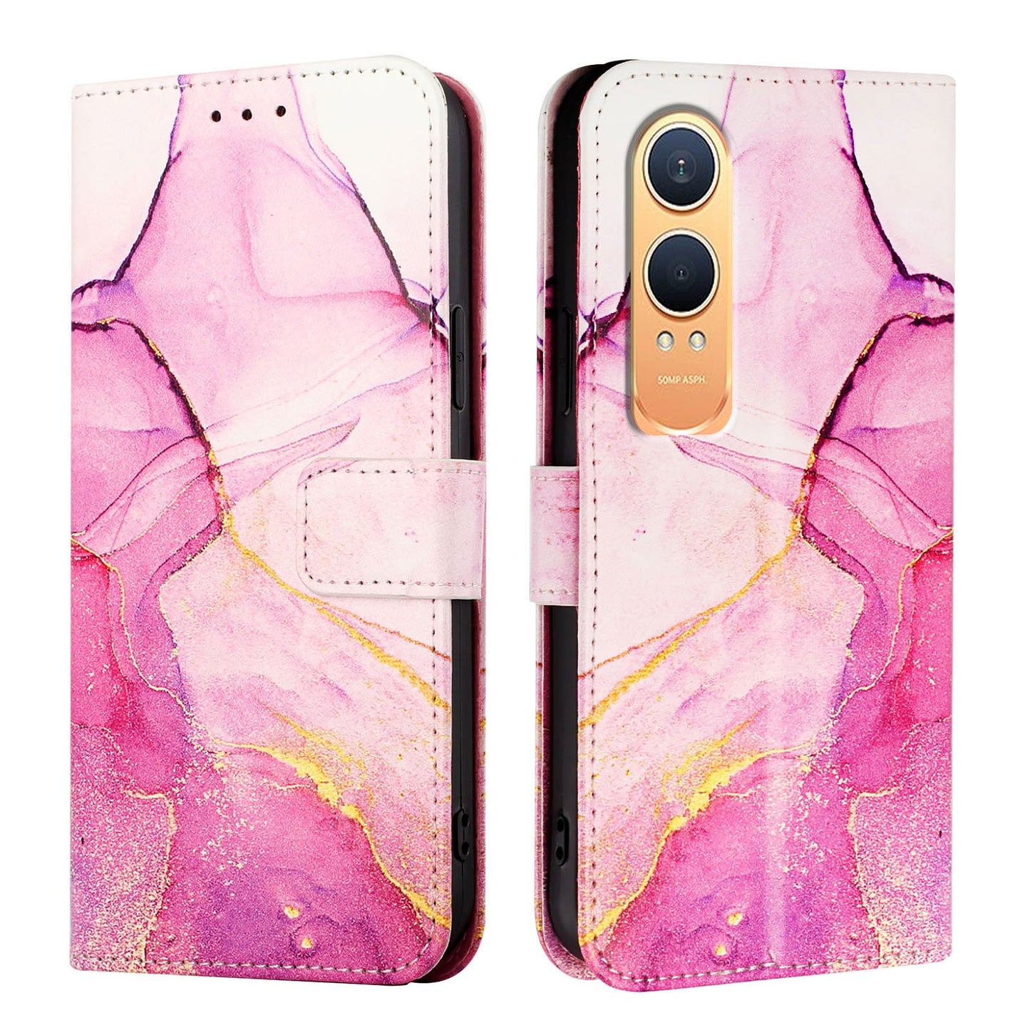 For OnePlus Nord CE4 Lite 5G Case YB Pattern Printing Leather Series-5 Marble Pattern Wallet Phone Cover - Pink / Purple / Gold LS001