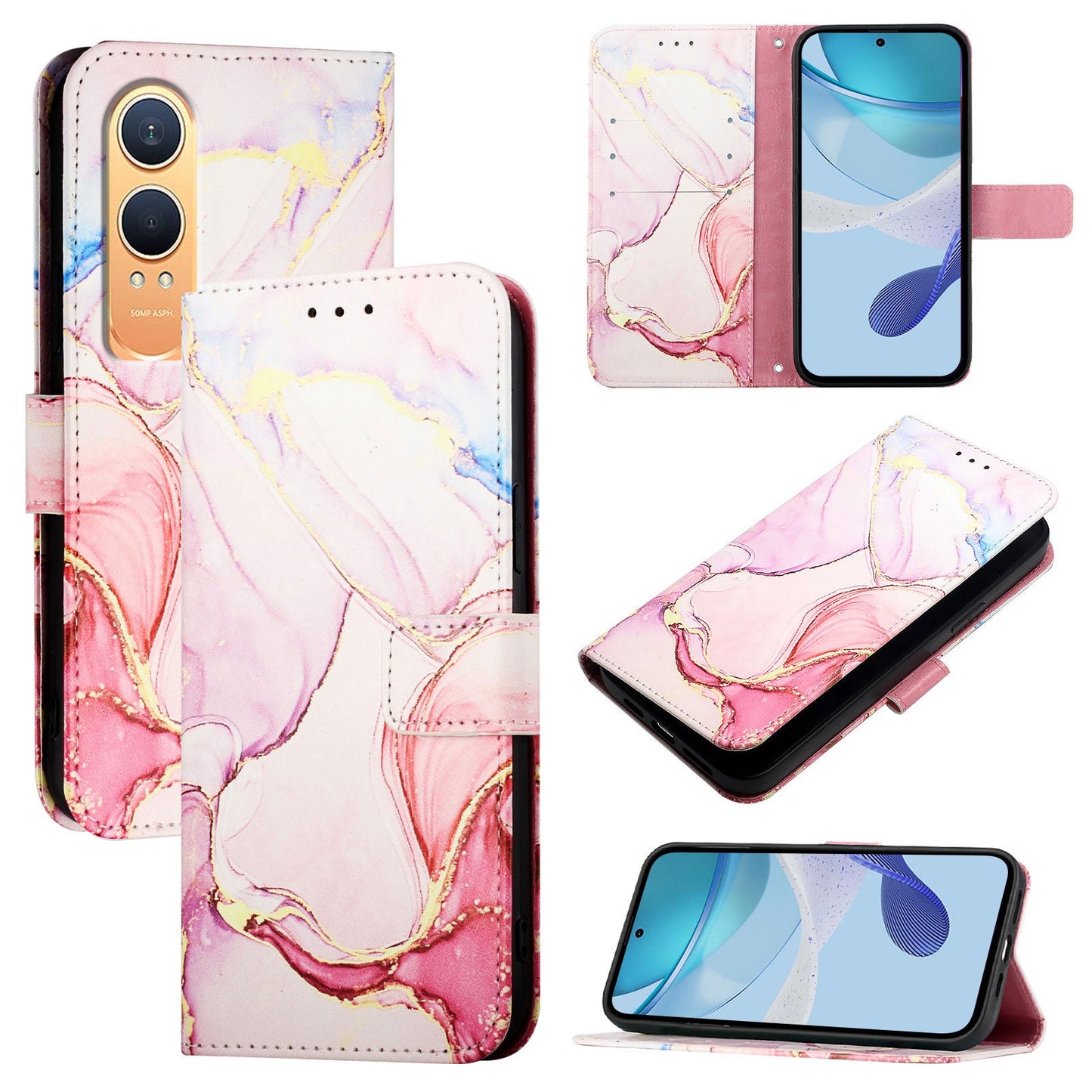 For OnePlus Nord CE4 Lite 5G Case YB Pattern Printing Leather Series-5 Marble Pattern Wallet Phone Cover - Rose Gold LS005