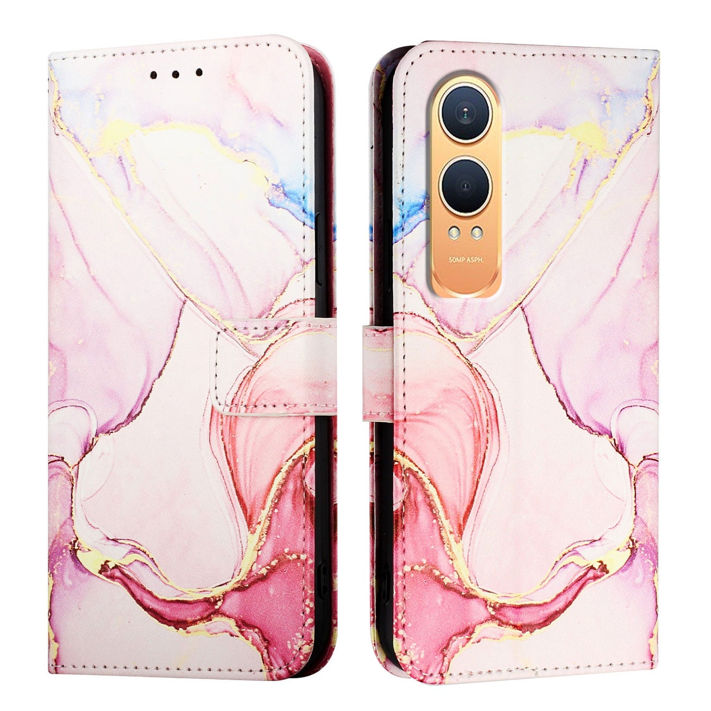 For OnePlus Nord CE4 Lite 5G Case YB Pattern Printing Leather Series-5 Marble Pattern Wallet Phone Cover - Rose Gold LS005