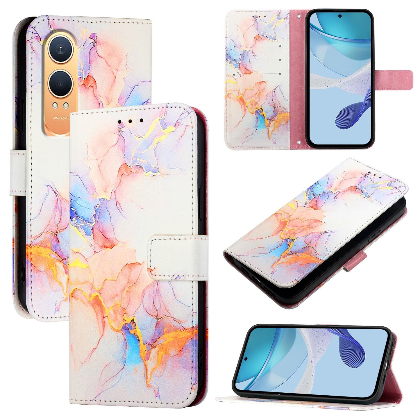 For OnePlus Nord CE4 Lite 5G Case YB Pattern Printing Leather Series-5 Marble Pattern Wallet Phone Cover - Milky Way Marble White LS004