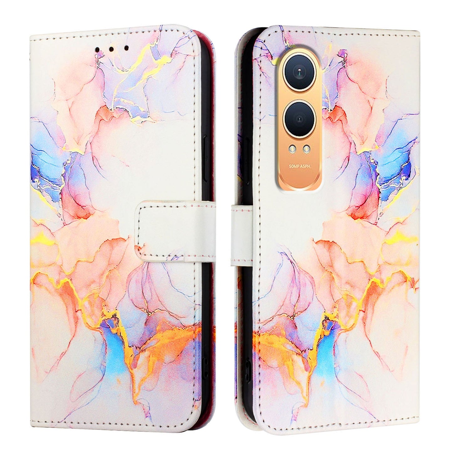 For OnePlus Nord CE4 Lite 5G Case YB Pattern Printing Leather Series-5 Marble Pattern Wallet Phone Cover - Milky Way Marble White LS004