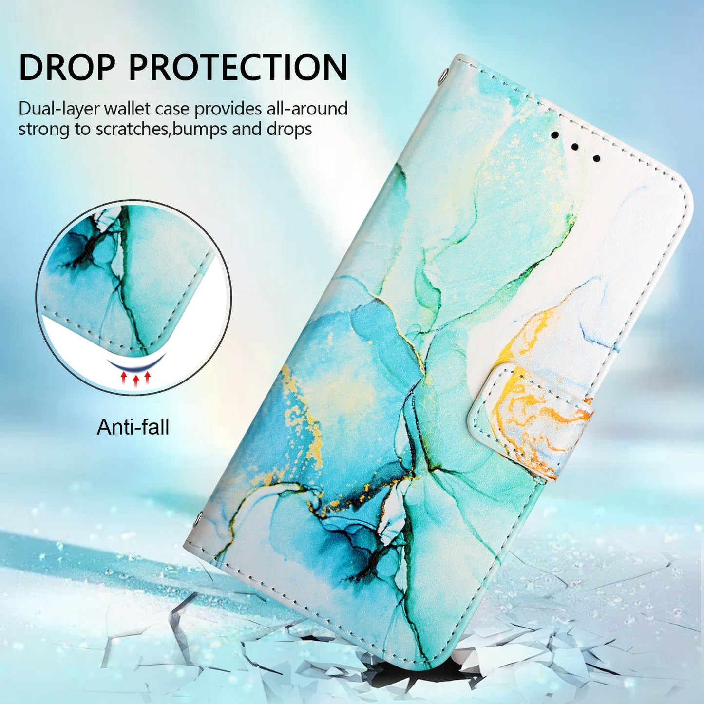For OnePlus Nord CE4 Lite 5G Case YB Pattern Printing Leather Series-5 Marble Pattern Wallet Phone Cover - Green LS003
