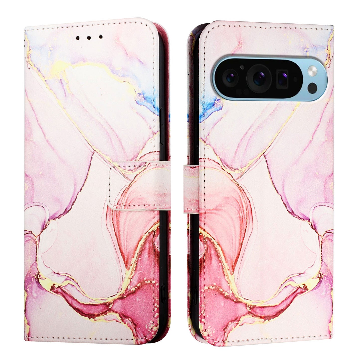 For Google Pixel 9 Pro XL Case YB Pattern Printing Leather Series-5 Marble Pattern Wallet Phone Cover - Rose Gold LS005