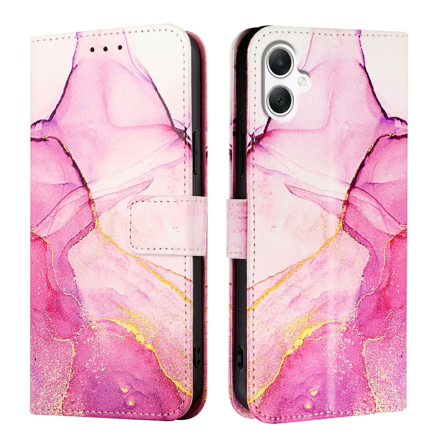 For Samsung Galaxy A06 Case YB Pattern Printing Leather Series-5   Marble Pattern Wallet Phone Cover - Pink / Purple / Gold LS001