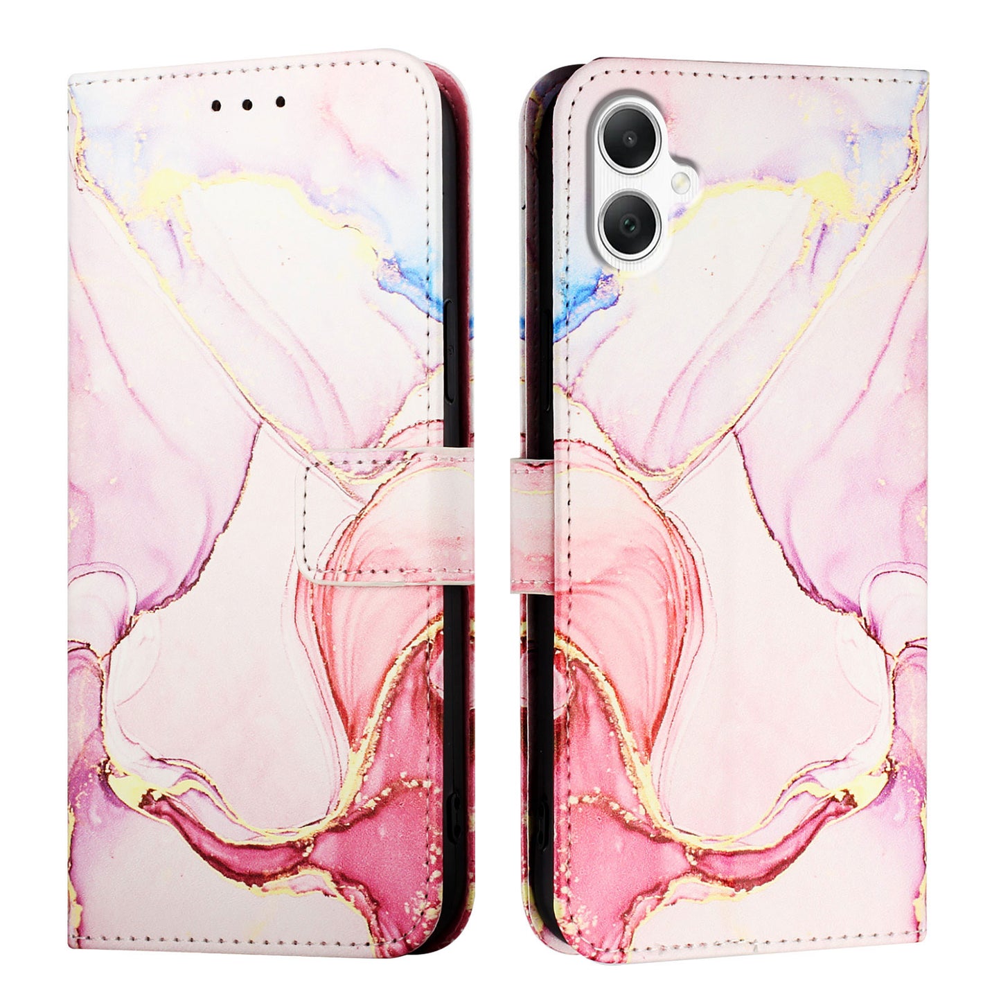 For Samsung Galaxy A06 Case YB Pattern Printing Leather Series-5   Marble Pattern Wallet Phone Cover - Rose Gold LS005