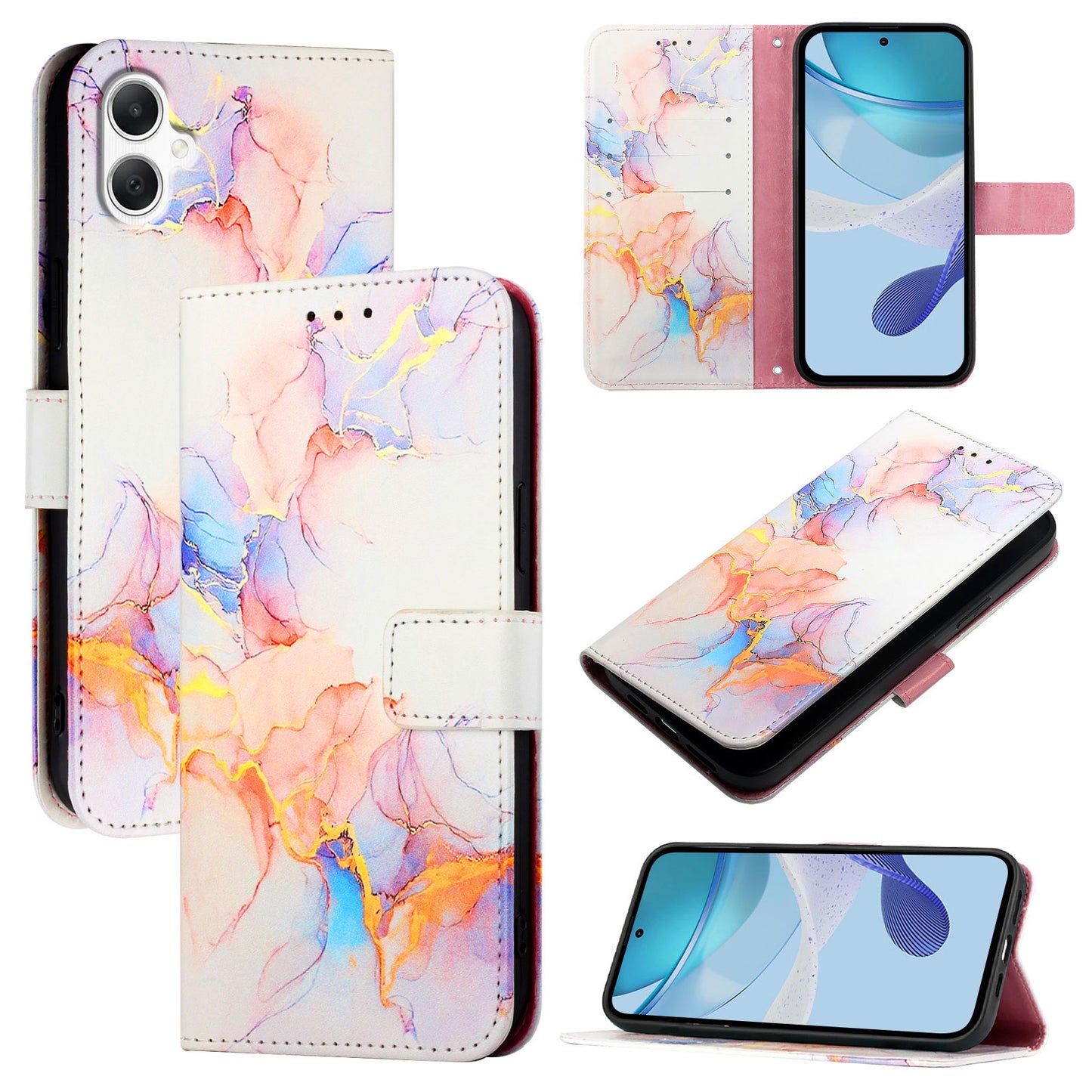 For Samsung Galaxy A06 Case YB Pattern Printing Leather Series-5   Marble Pattern Wallet Phone Cover - Milky Way Marble White LS004
