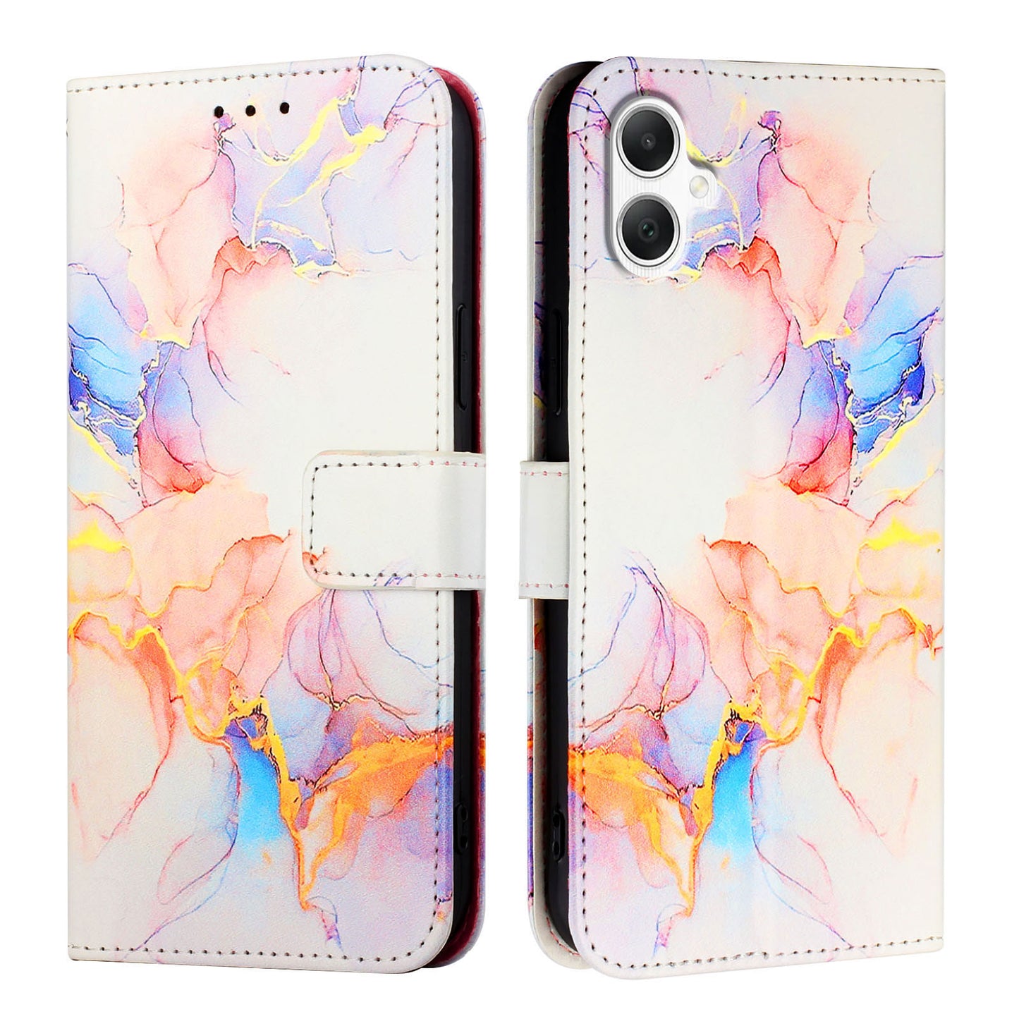 For Samsung Galaxy A06 Case YB Pattern Printing Leather Series-5   Marble Pattern Wallet Phone Cover - Milky Way Marble White LS004