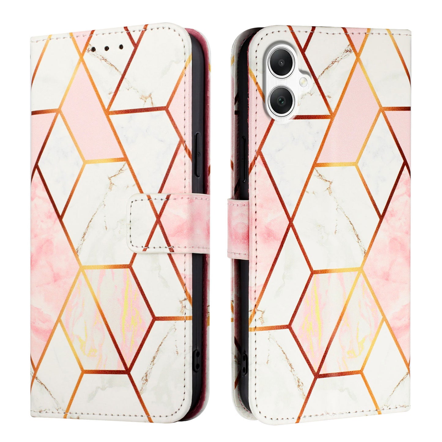 For Samsung Galaxy A06 Case YB Pattern Printing Leather Series-5   Marble Pattern Wallet Phone Cover -  Pink / White LS002