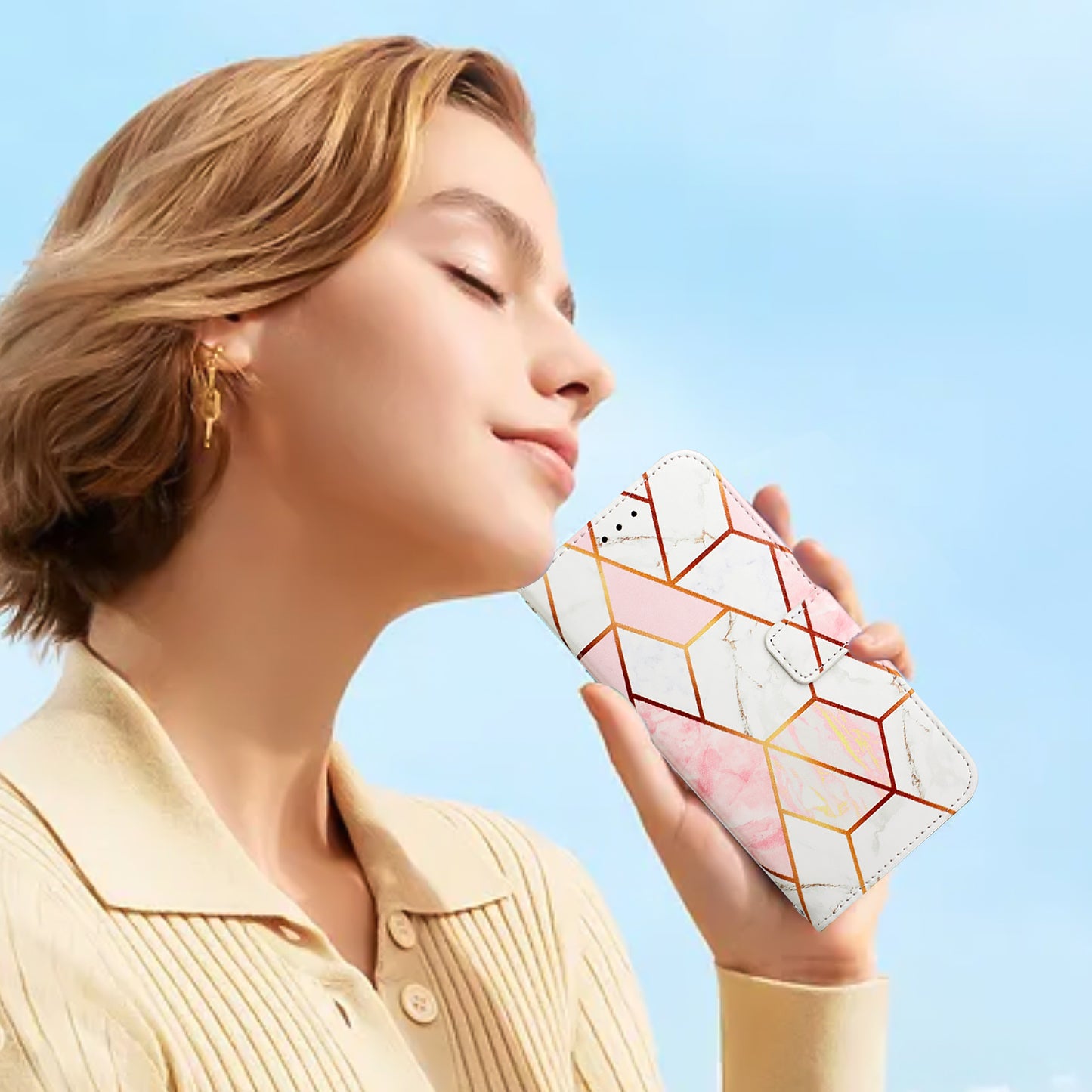 For Samsung Galaxy A06 Case YB Pattern Printing Leather Series-5   Marble Pattern Wallet Phone Cover -  Pink / White LS002