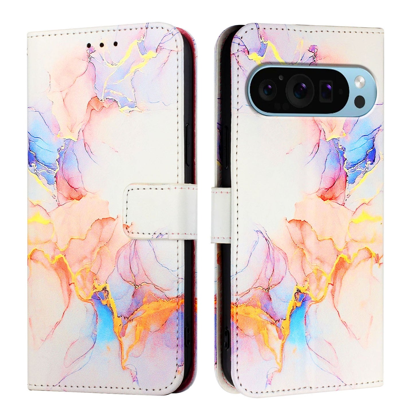 For Google Pixel 9 Pro / Google Pixel 9 Case YB Pattern Printing Leather Series-5 Marble Pattern Wallet Phone Cover - Milky Way Marble White LS004