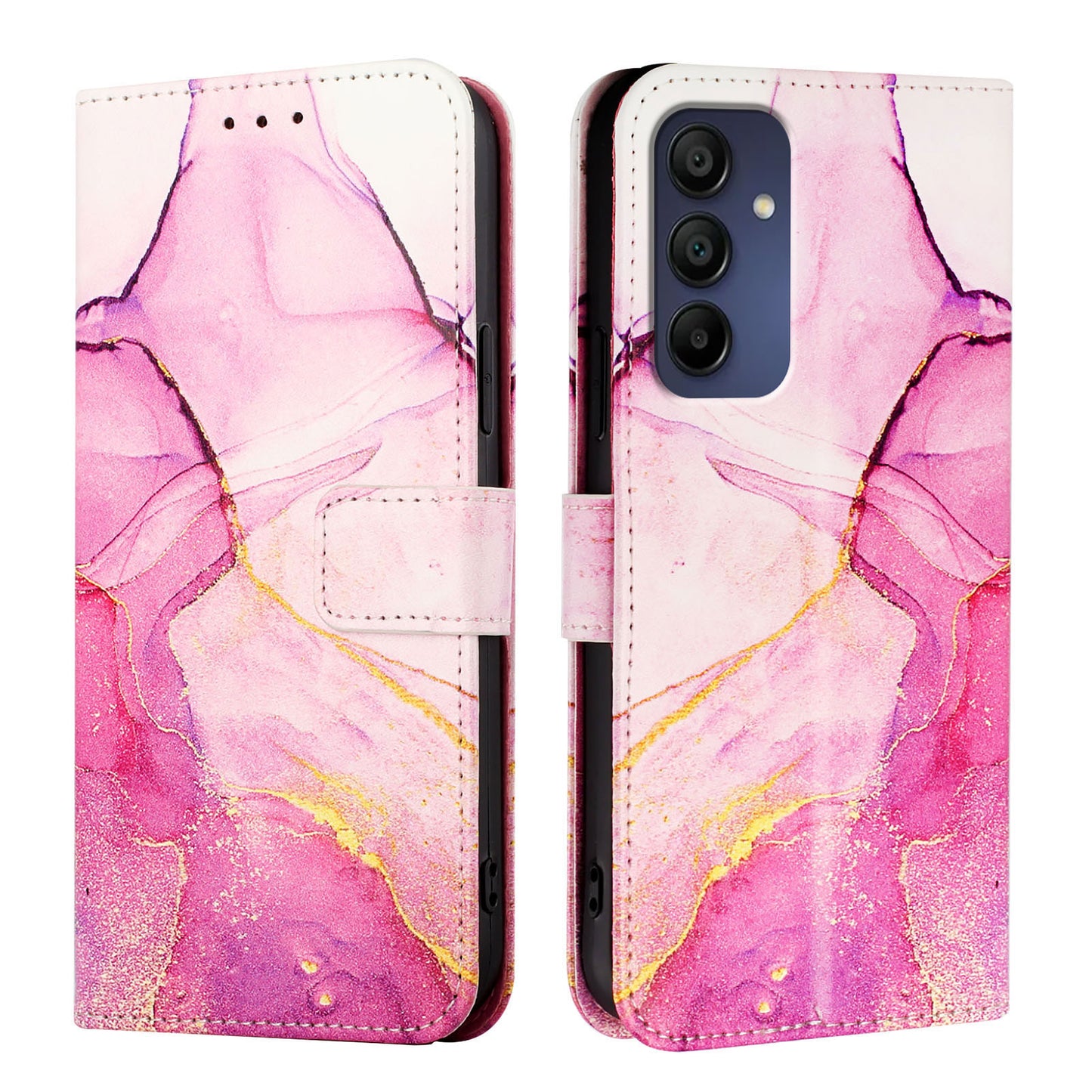 For Samsung Galaxy A16 5G / A16 4G Case YB Pattern Printing Leather Series-5   Marble Pattern Wallet Phone Cover - Pink / Purple / Gold LS001