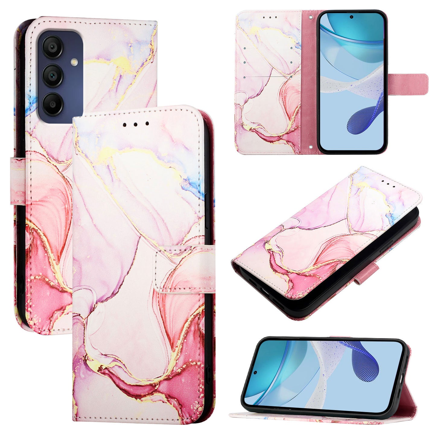 For Samsung Galaxy A16 5G / A16 4G Case YB Pattern Printing Leather Series-5   Marble Pattern Wallet Phone Cover - Rose Gold LS005