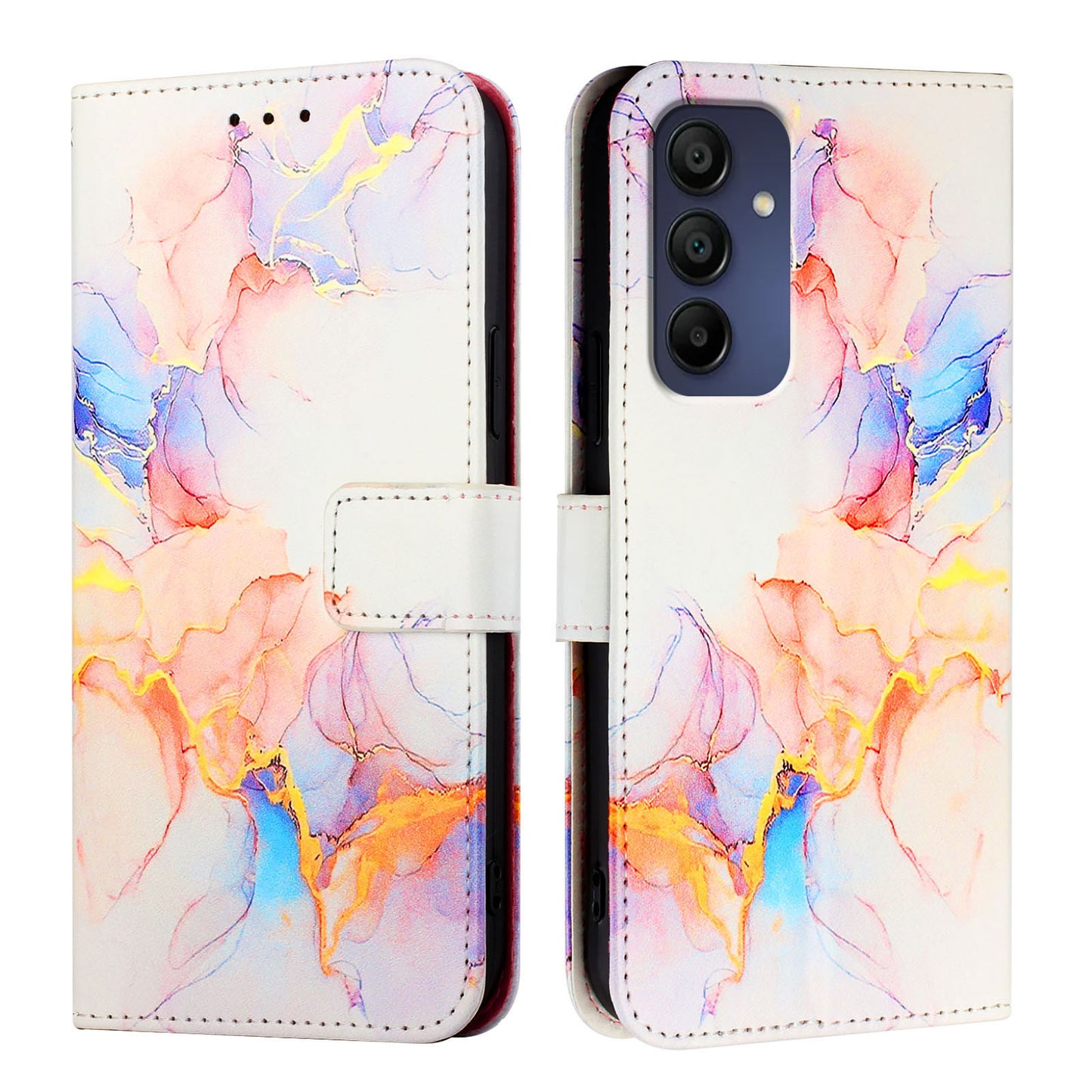 For Samsung Galaxy A16 5G / A16 4G Case YB Pattern Printing Leather Series-5   Marble Pattern Wallet Phone Cover - Milky Way Marble White LS004
