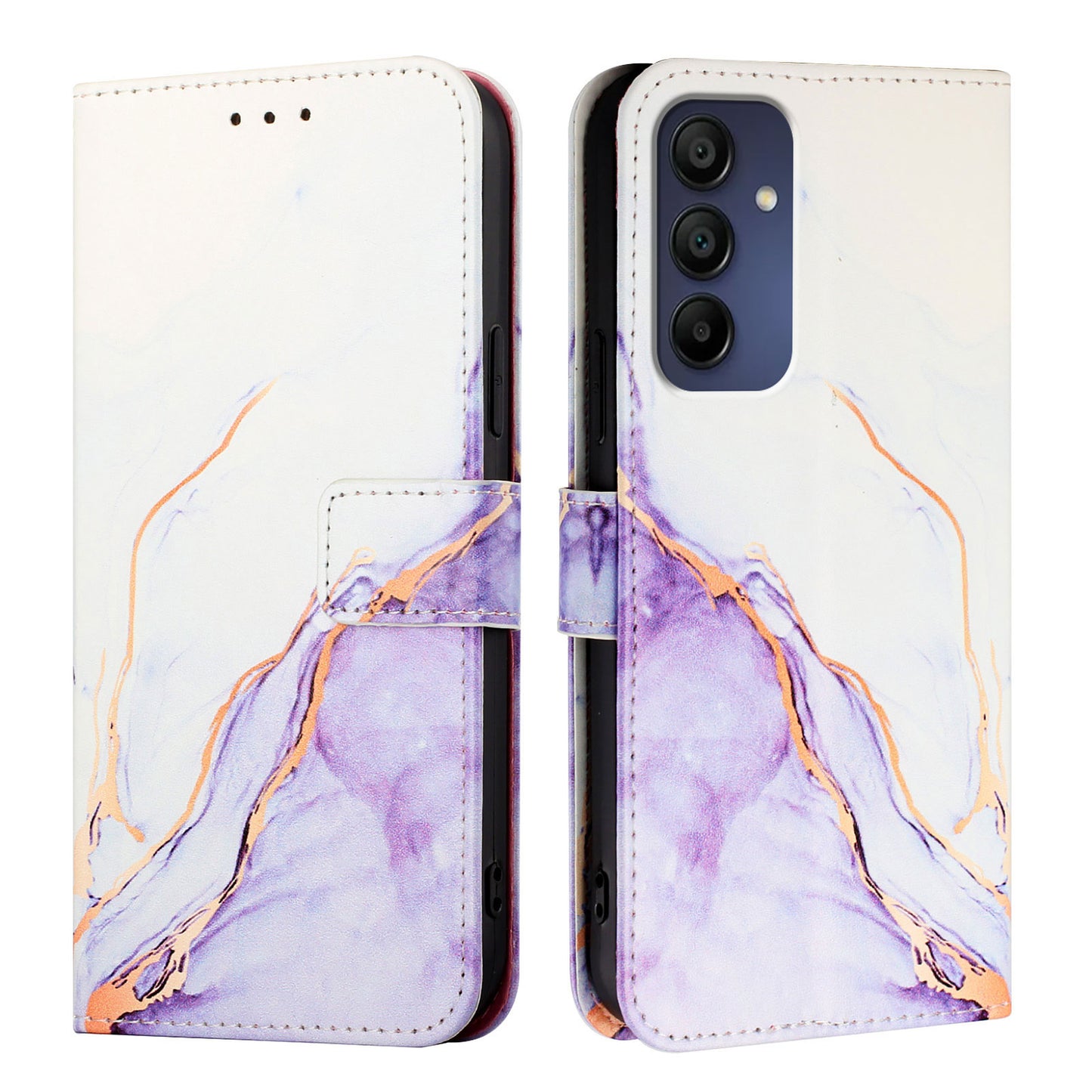 For Samsung Galaxy A16 5G / A16 4G Case YB Pattern Printing Leather Series-5   Marble Pattern Wallet Phone Cover - White / Purple LS006
