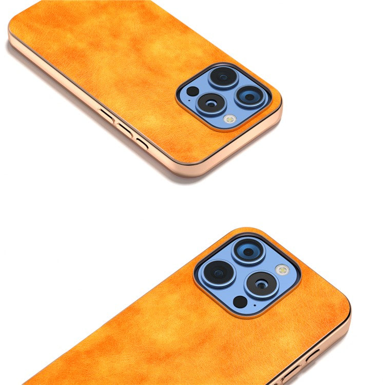 For iPhone 16 Pro Case Electroplating Phone Cover PU Leather+TPU Litchi Texture Case - Orange