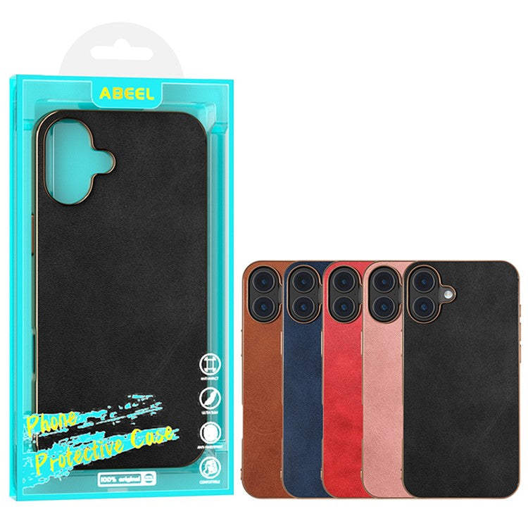 For iPhone 16 Case Electroplating Phone Cover Cowhide Texture PU+TPU Protective Case - Blue