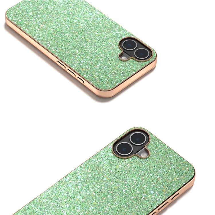 For iPhone 16 Case Electroplating Phone Cover Colored Glitter Design PU+TPU Protective Case - Lawn Green