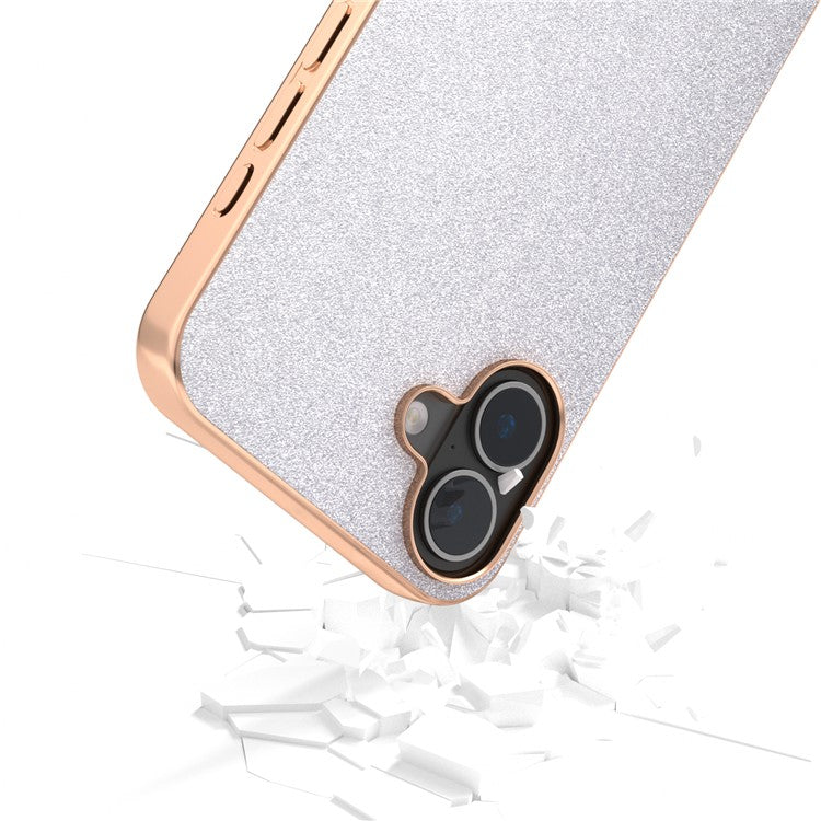 For iPhone 16 Case Electroplating Phone Cover Glitter Surface Design PU+TPU Protective Case - Silver
