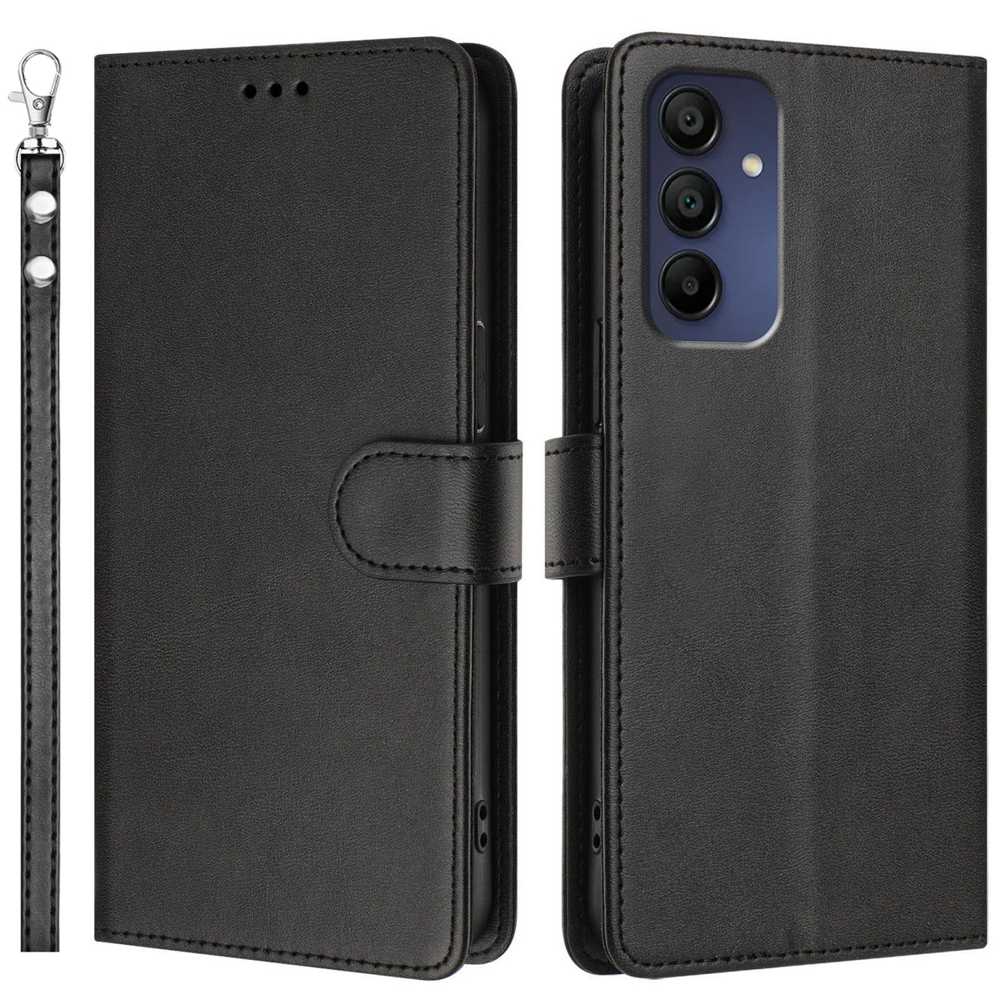 For Samsung Galaxy A16 5G / A16 4G Case RFID Blocking Wallet Leather Phone Cover with Strap - Black
