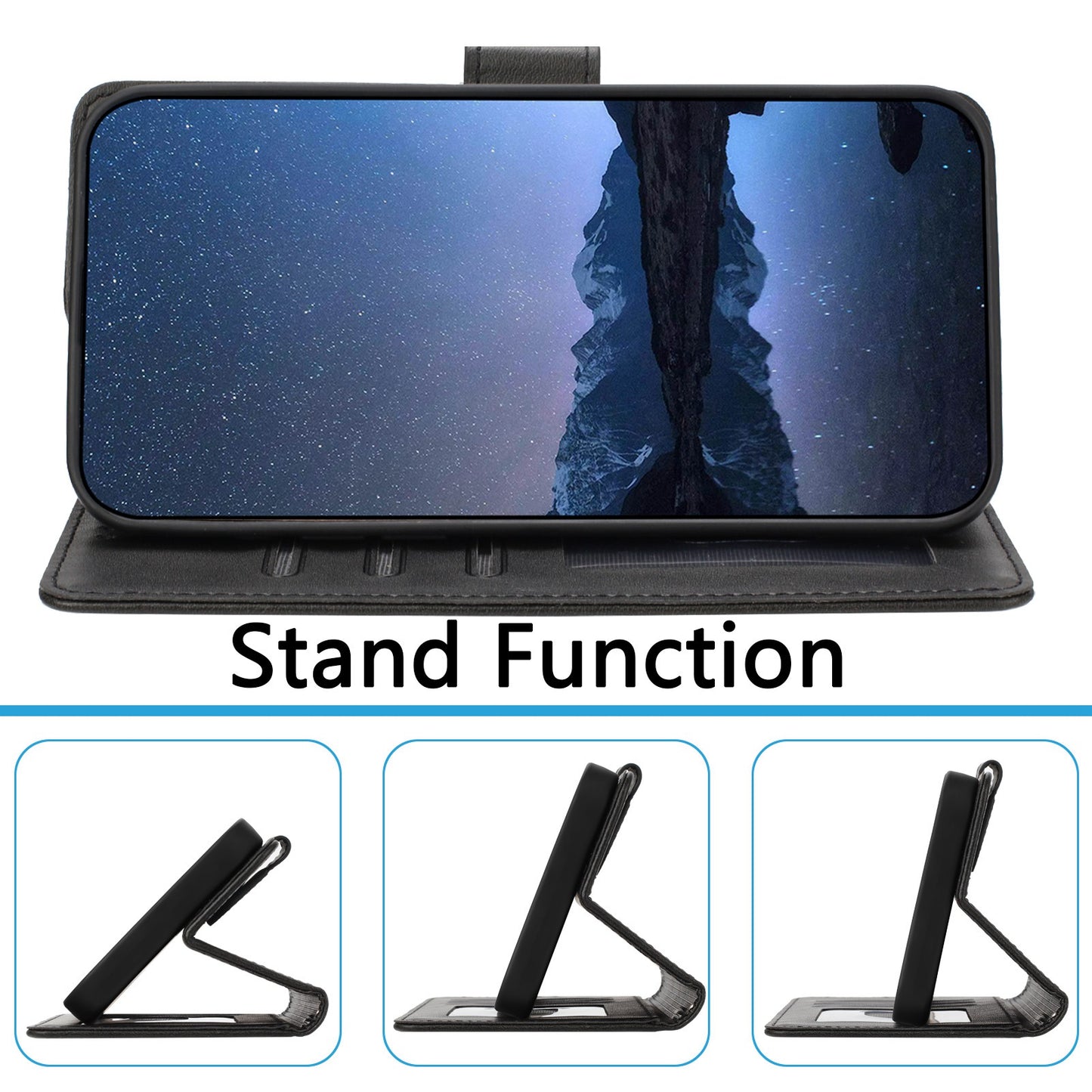 For Samsung Galaxy A16 5G / A16 4G Case RFID Blocking Wallet Leather Phone Cover with Strap - Black