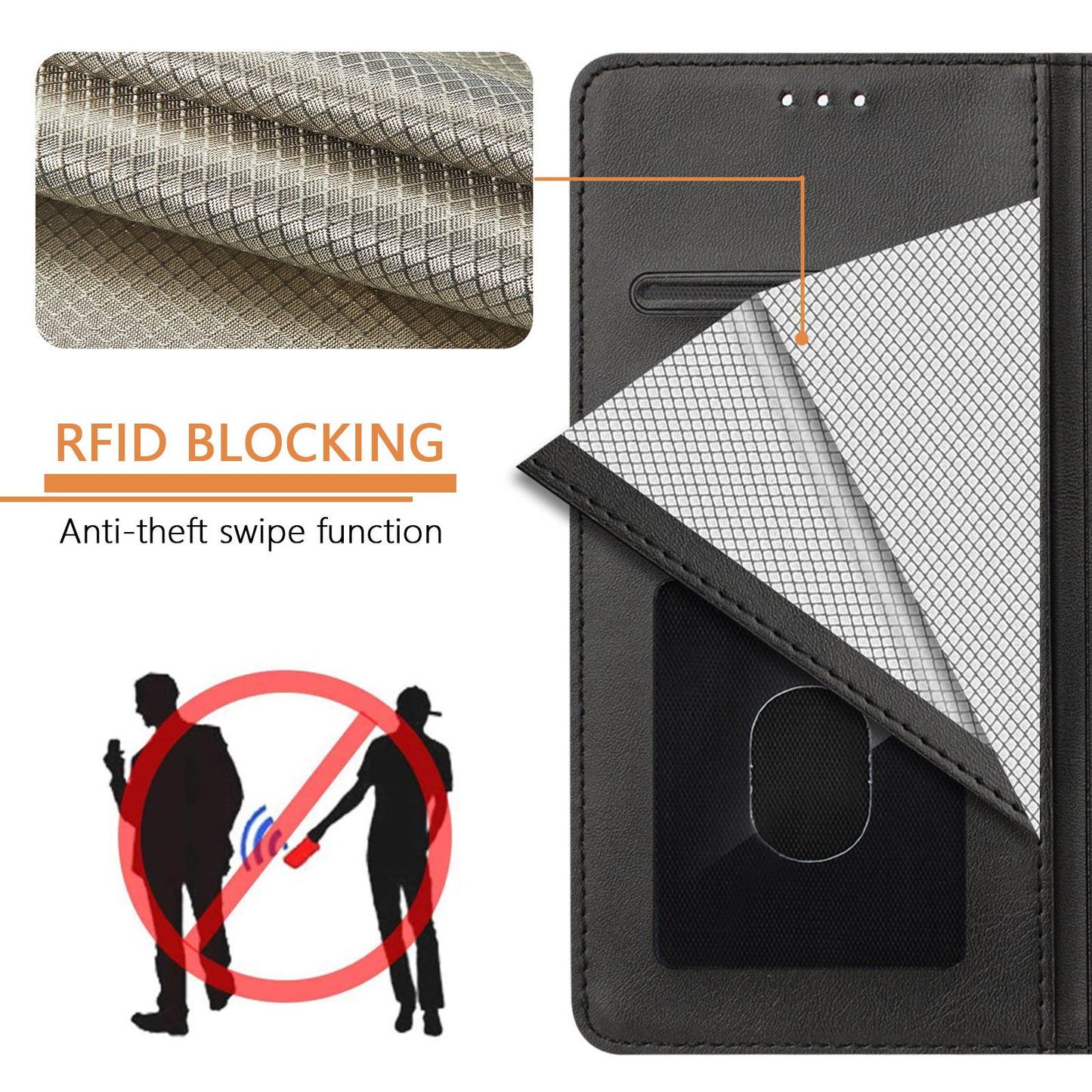 For Samsung Galaxy A16 5G / A16 4G Case RFID Blocking Wallet Leather Phone Cover with Strap - Black