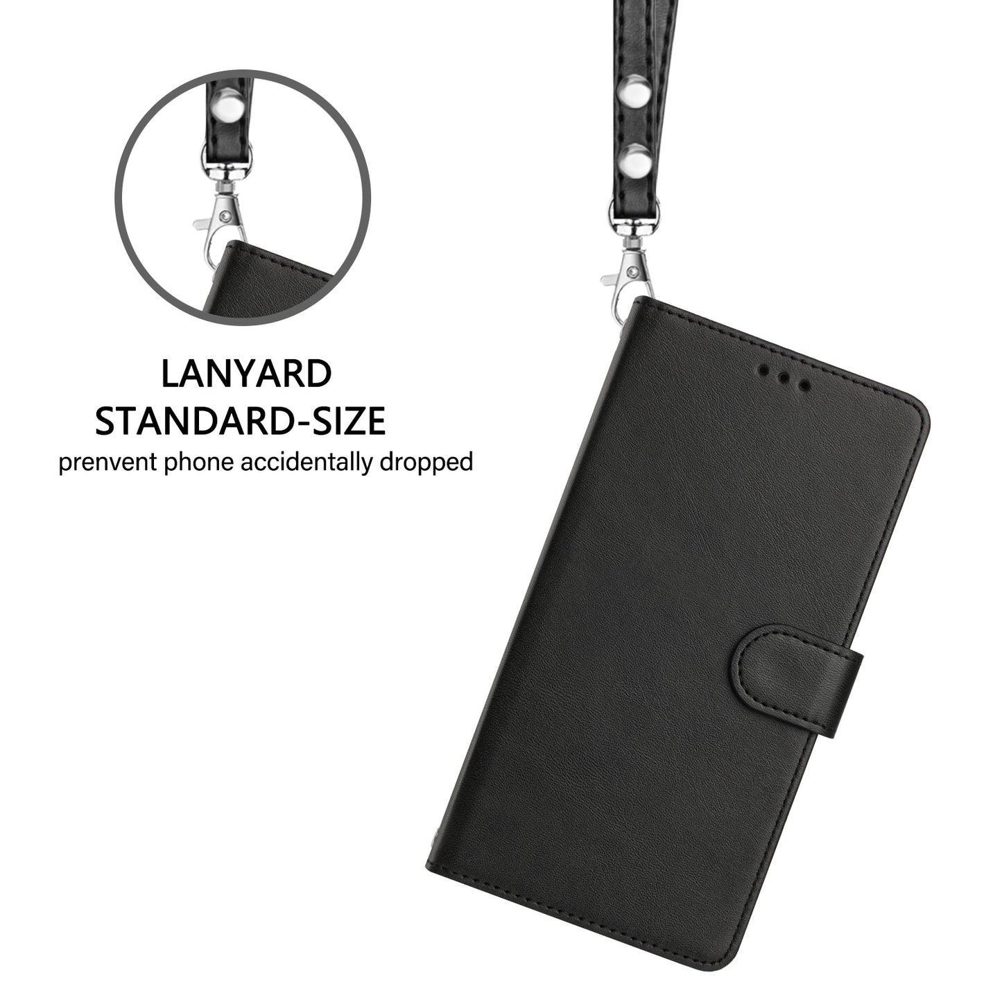 For Samsung Galaxy A16 5G / A16 4G Case RFID Blocking Wallet Leather Phone Cover with Strap - Black