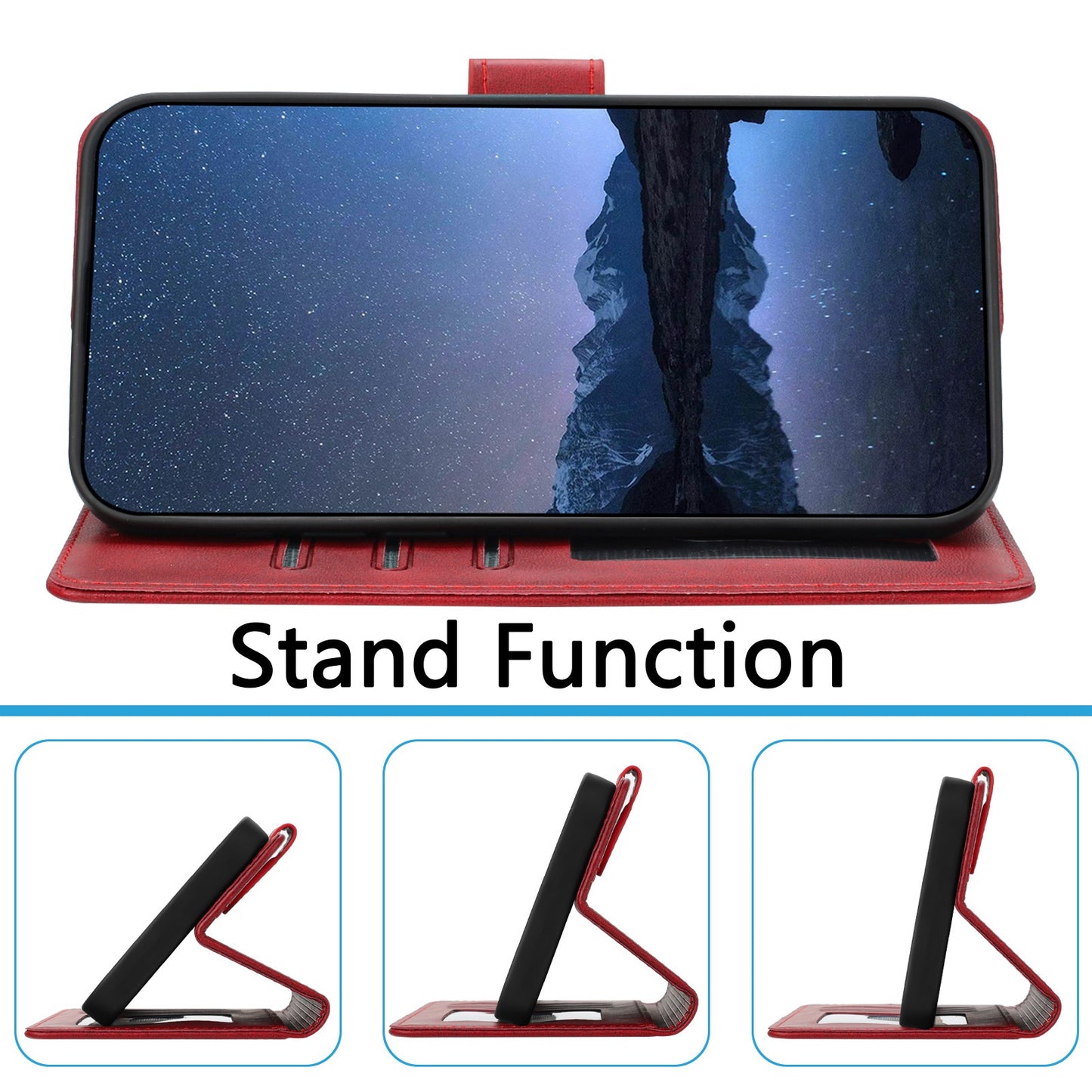 For Samsung Galaxy A16 5G / A16 4G Case RFID Blocking Wallet Leather Phone Cover with Strap - Red