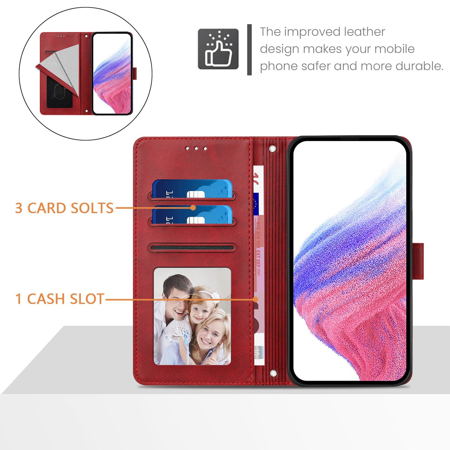 For Samsung Galaxy A16 5G / A16 4G Case RFID Blocking Wallet Leather Phone Cover with Strap - Red