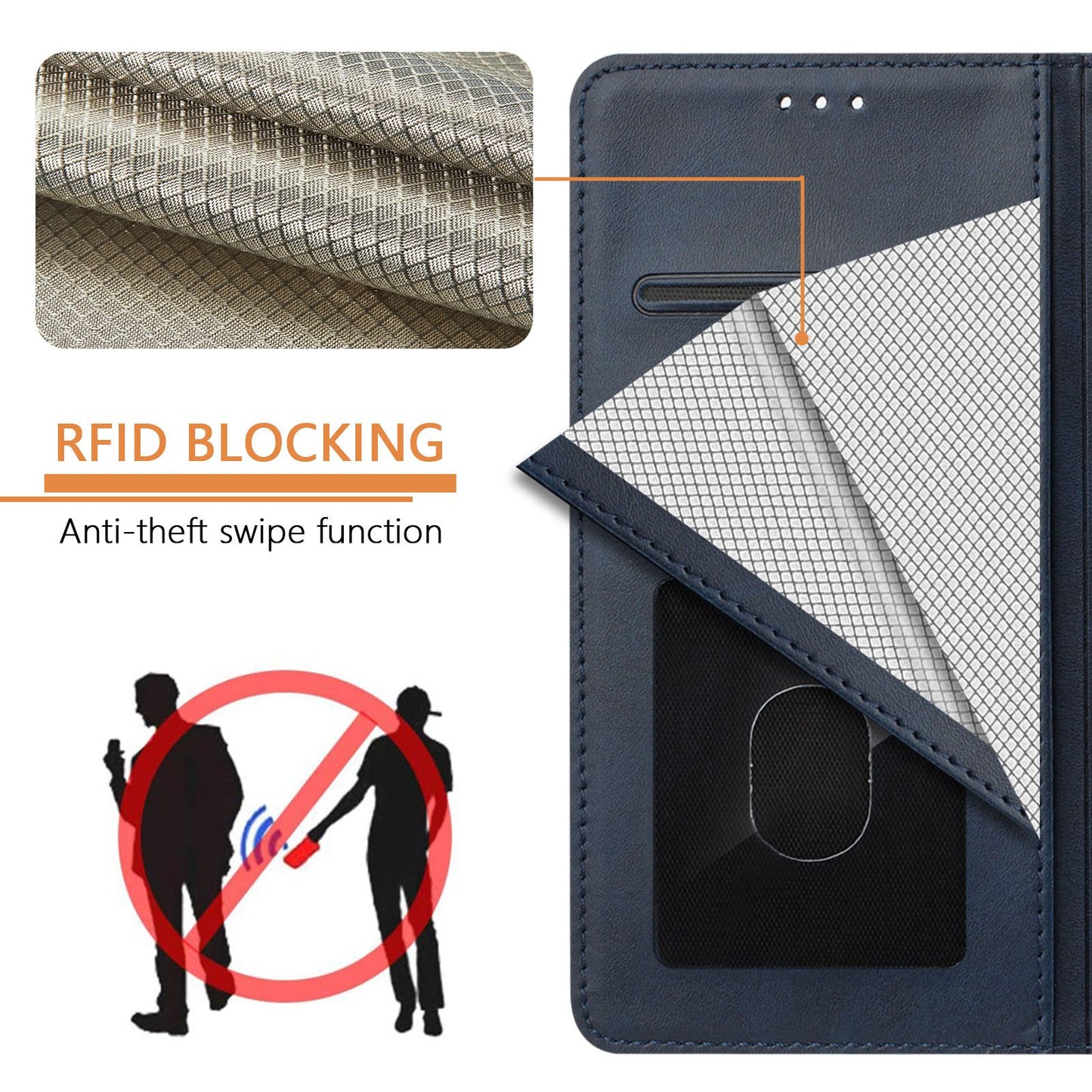 For Samsung Galaxy A16 5G / A16 4G Case RFID Blocking Wallet Leather Phone Cover with Strap - Blue