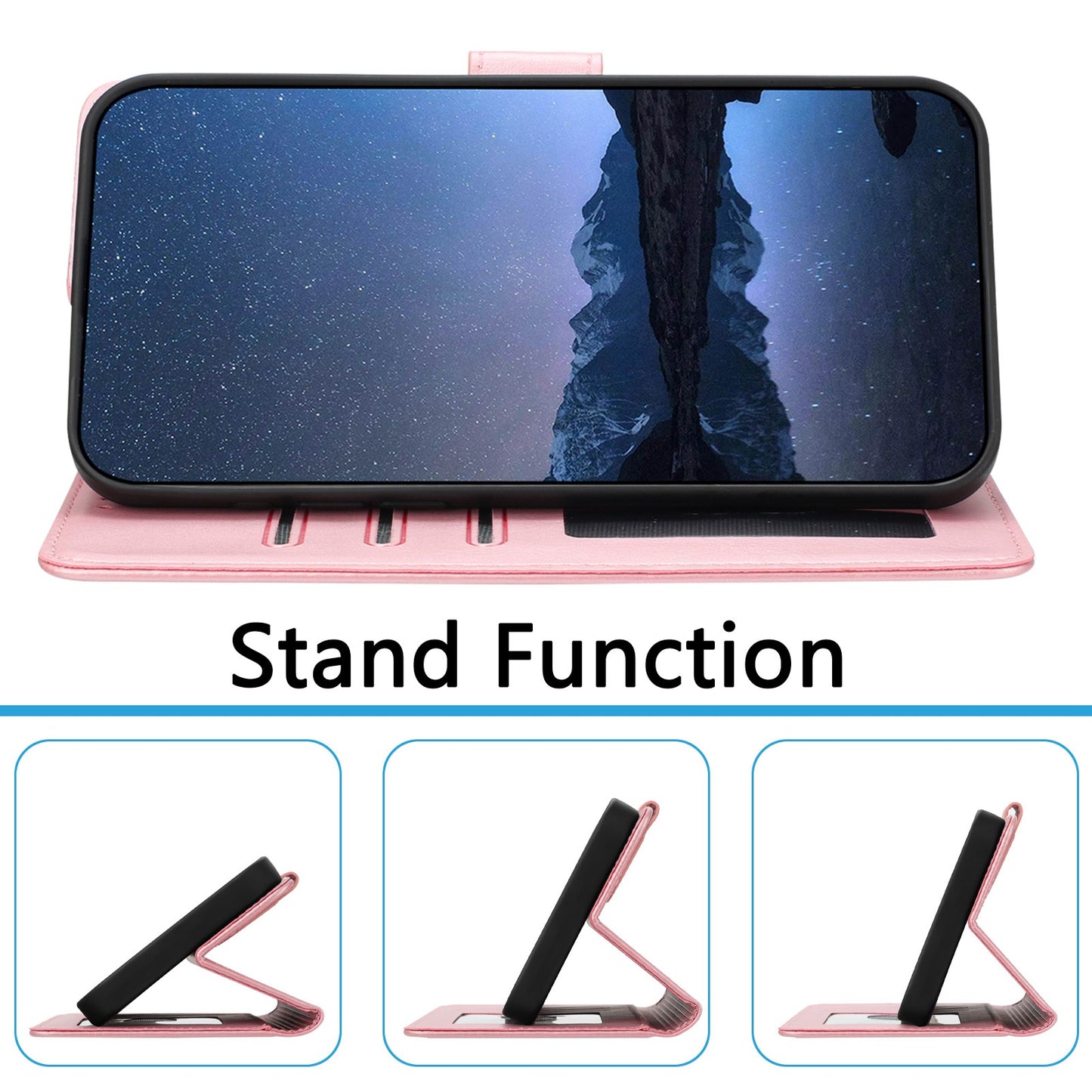 For Samsung Galaxy A16 5G / A16 4G Case RFID Blocking Wallet Leather Phone Cover with Strap - Rose Gold