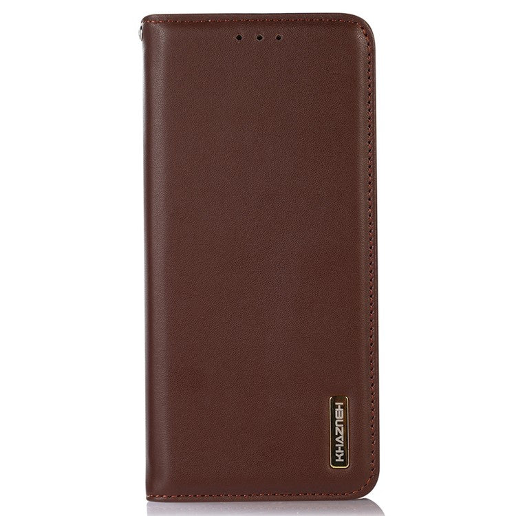 KHAZNEH For Xiaomi Poco C75 4G / Redmi 14R 5G / 14C 4G Case Genuine Cow Leather Wallet Phone Cover Nappa Texture - Brown