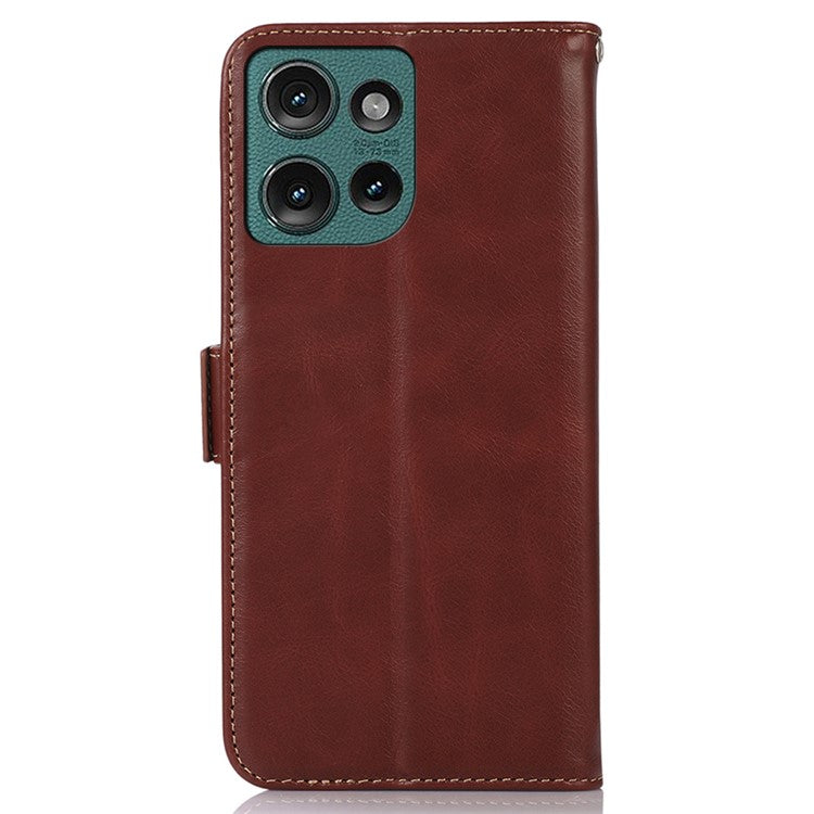 For Motorola Edge 50 Neo 5G / Moto S50 5G / Thinkphone 25 5G Case RFID Blocking Genuine Cow Leather Wallet Phone Cover - Brown