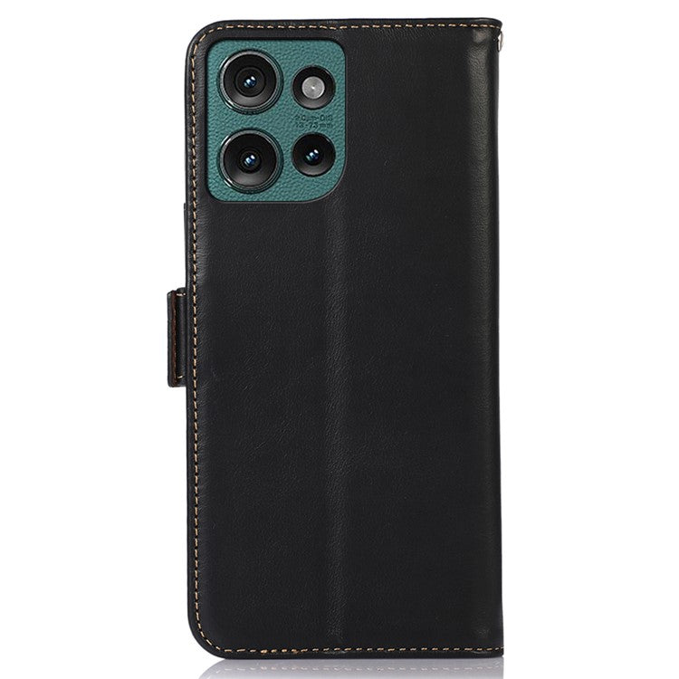 For Motorola Edge 50 Neo 5G / Moto S50 5G / Thinkphone 25 5G Case RFID Blocking Genuine Cow Leather Wallet Phone Cover - Black