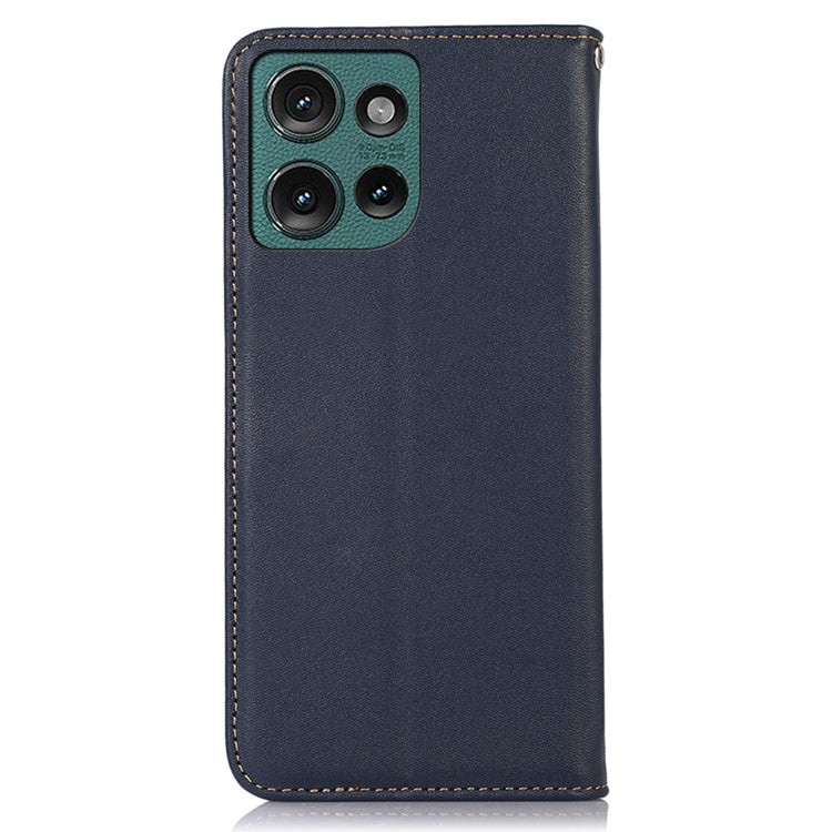 KHAZNEH For Motorola Edge 50 Neo 5G / Moto S50 5G / Thinkphone 25 5G Case Genuine Cow Leather Wallet Phone Cover Nappa Texture - Blue