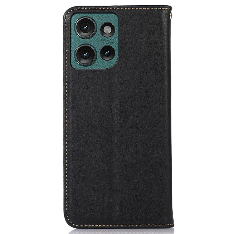 KHAZNEH For Motorola Edge 50 Neo 5G / Moto S50 5G / Thinkphone 25 5G Case Genuine Cow Leather Wallet Phone Cover Nappa Texture - Black