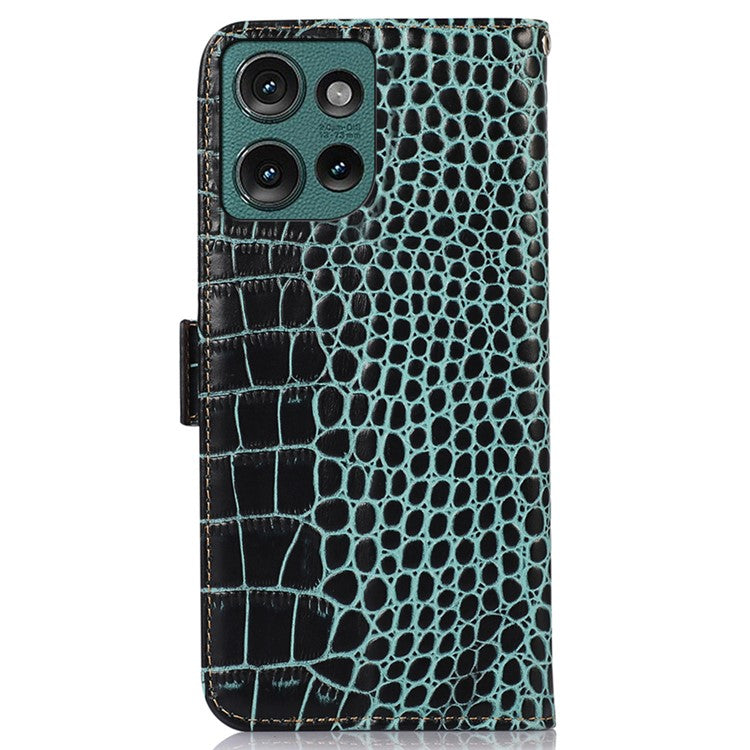 For Motorola Edge 50 Neo 5G / Moto S50 5G / Thinkphone 25 5G Case Crocodile Texture Genuine Cow Leather Phone Wallet Cover - Green