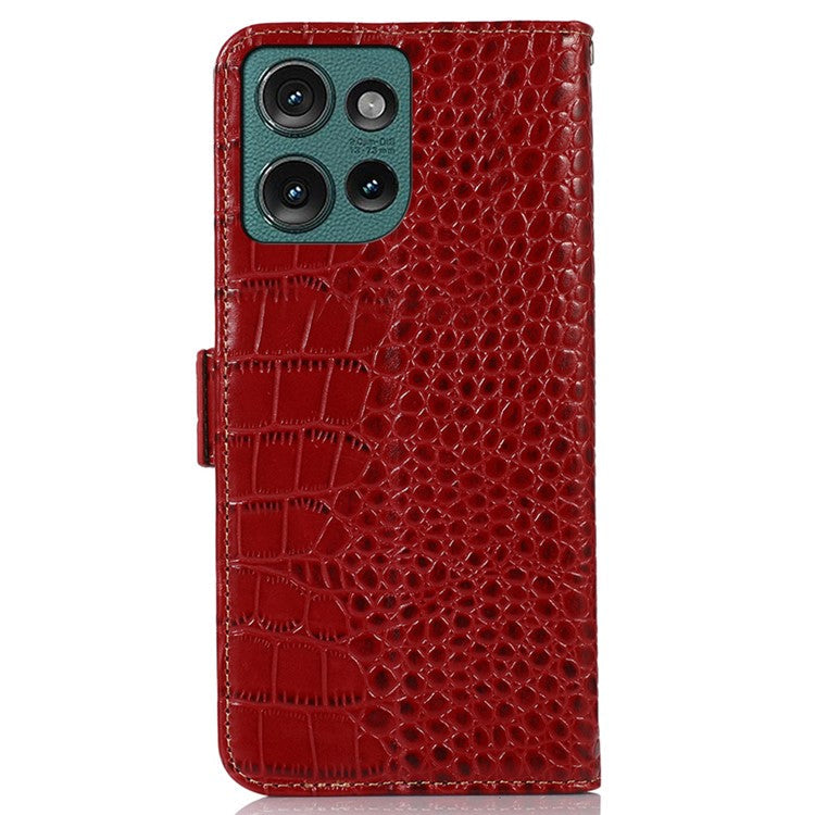 For Motorola Edge 50 Neo 5G / Moto S50 5G / Thinkphone 25 5G Case Crocodile Texture Genuine Cow Leather Phone Wallet Cover - Red