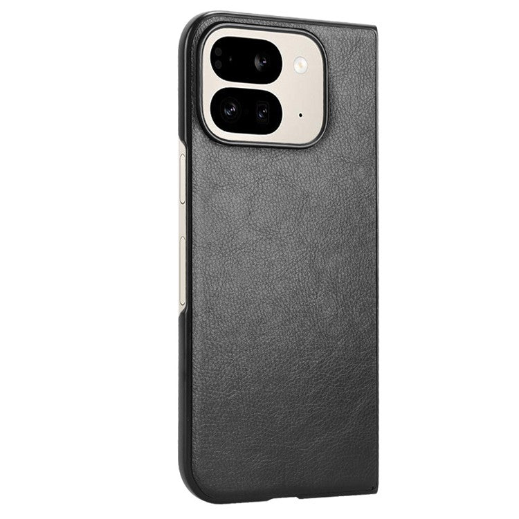 For Google Pixel 9 Pro Fold 5G Case Litchi Texture PU Leather + PC Phone Cover - Black