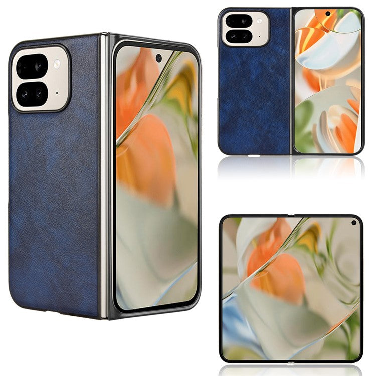 For Google Pixel 9 Pro Fold 5G Case Litchi Texture PU Leather + PC Phone Cover - Blue
