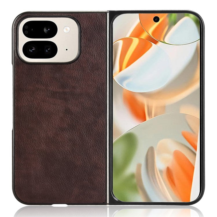 For Google Pixel 9 Pro Fold 5G Case Litchi Texture PU Leather + PC Phone Cover - Brown