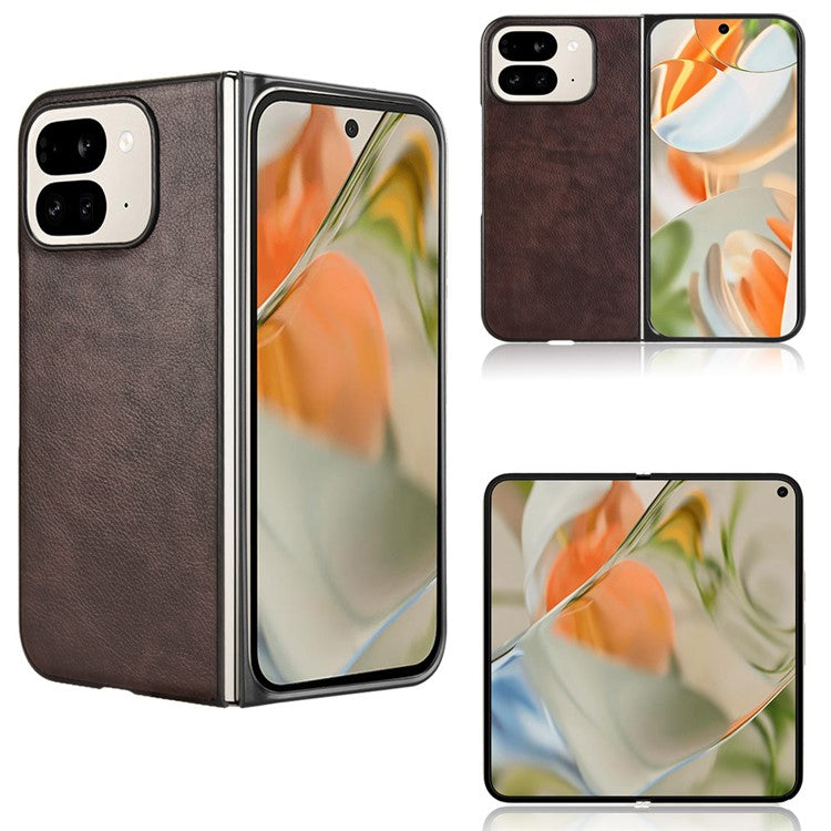 For Google Pixel 9 Pro Fold 5G Case Litchi Texture PU Leather + PC Phone Cover - Brown