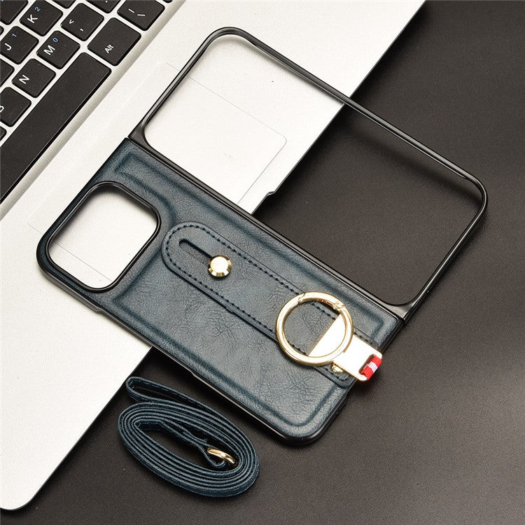 For Google Pixel 9 Pro Fold 5G Case Leather+PC+TPU Wristband Cover with Bottle Opener Ring - Blue