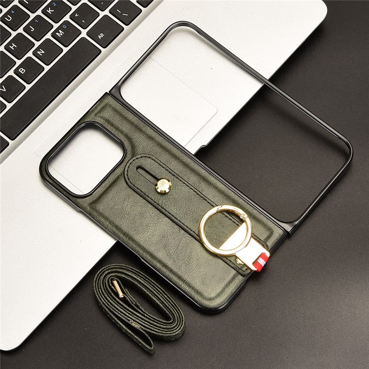 For Google Pixel 9 Pro Fold 5G Case Leather+PC+TPU Wristband Cover with Bottle Opener Ring - Green