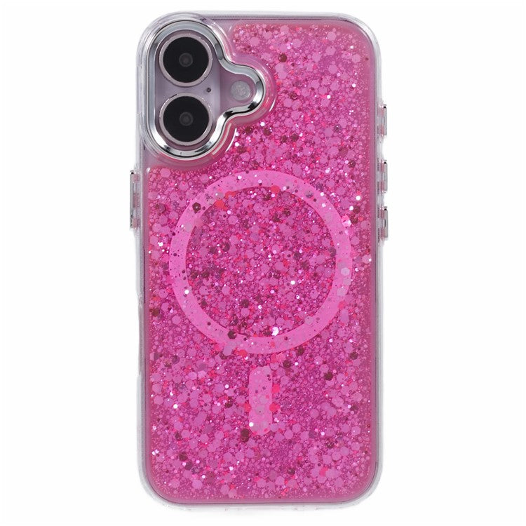 For iPhone 16 Case Compatible with MagSafe Glitter Sequin Epoxy TPU+Acrylic Phone Cover - Rose