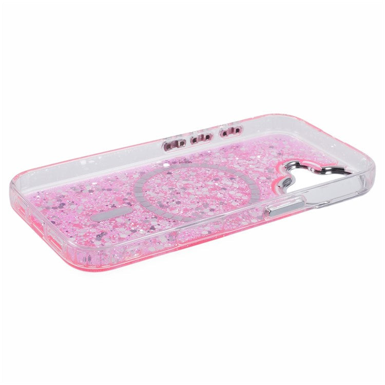 For iPhone 16 Case Compatible with MagSafe Glitter Sequin Epoxy TPU+Acrylic Phone Cover - Rose